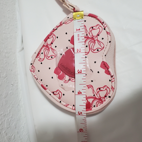 Luv Betsey By Betsy Johnson Heart-Shaped Wristlet with Pink Bows and hearts - Picture 7 of 9